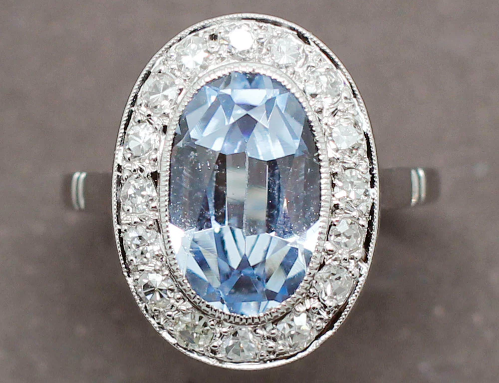 Bague Aigue Marine Diamants 1930 - Image 3