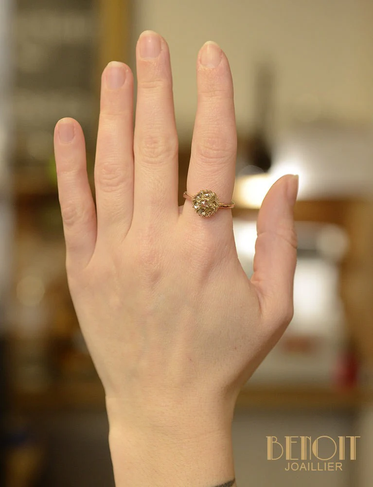 Bague Vintage Diamants Or Rose - Image 5