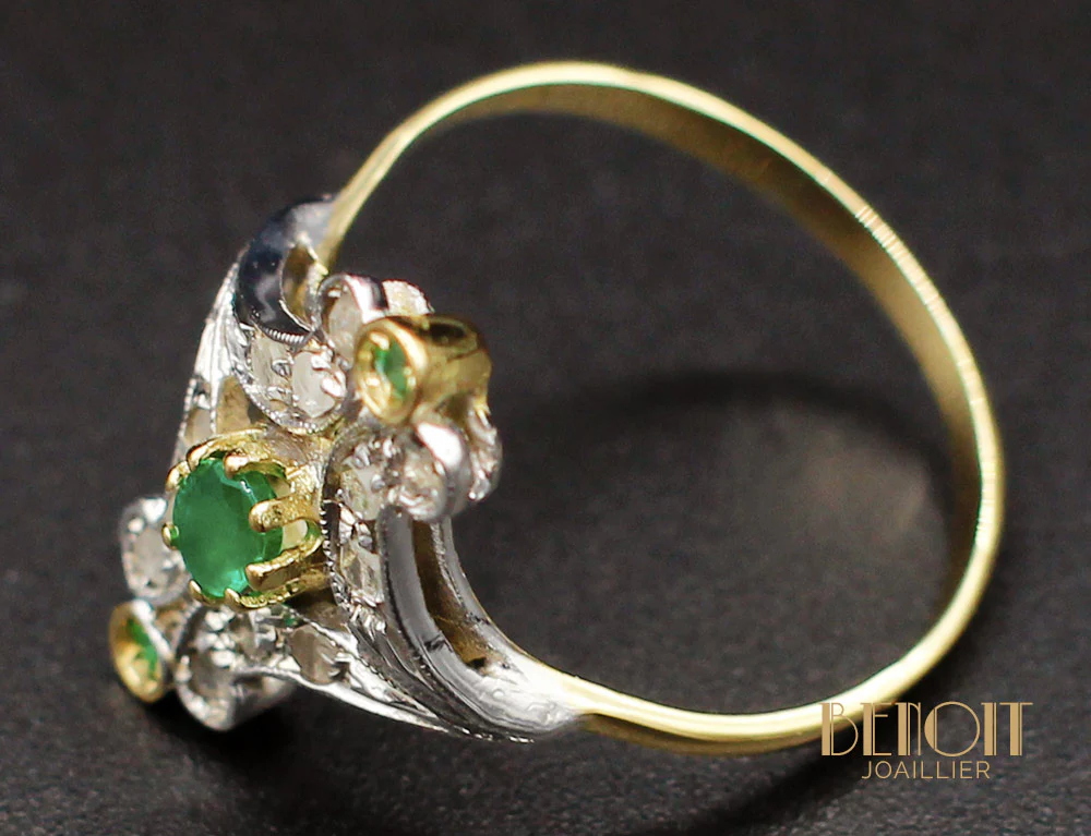 Bague Ancienne Emeraudes Diamants - Image 5