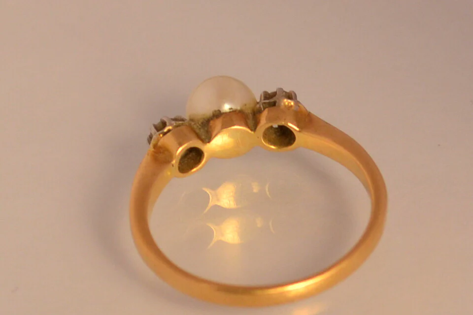 Bague ancienne perle diamant or 18 k et platine - Image 3