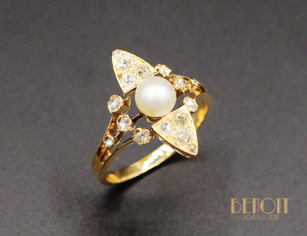 Bague Ancienne Perle Fine Diamants
