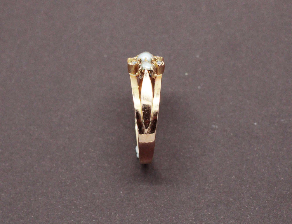 Bague Ancienne Perles et Or Rose - Image 3