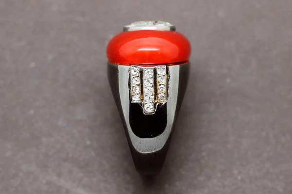 Bague Art Déco Cornaline Diamants - Image 5