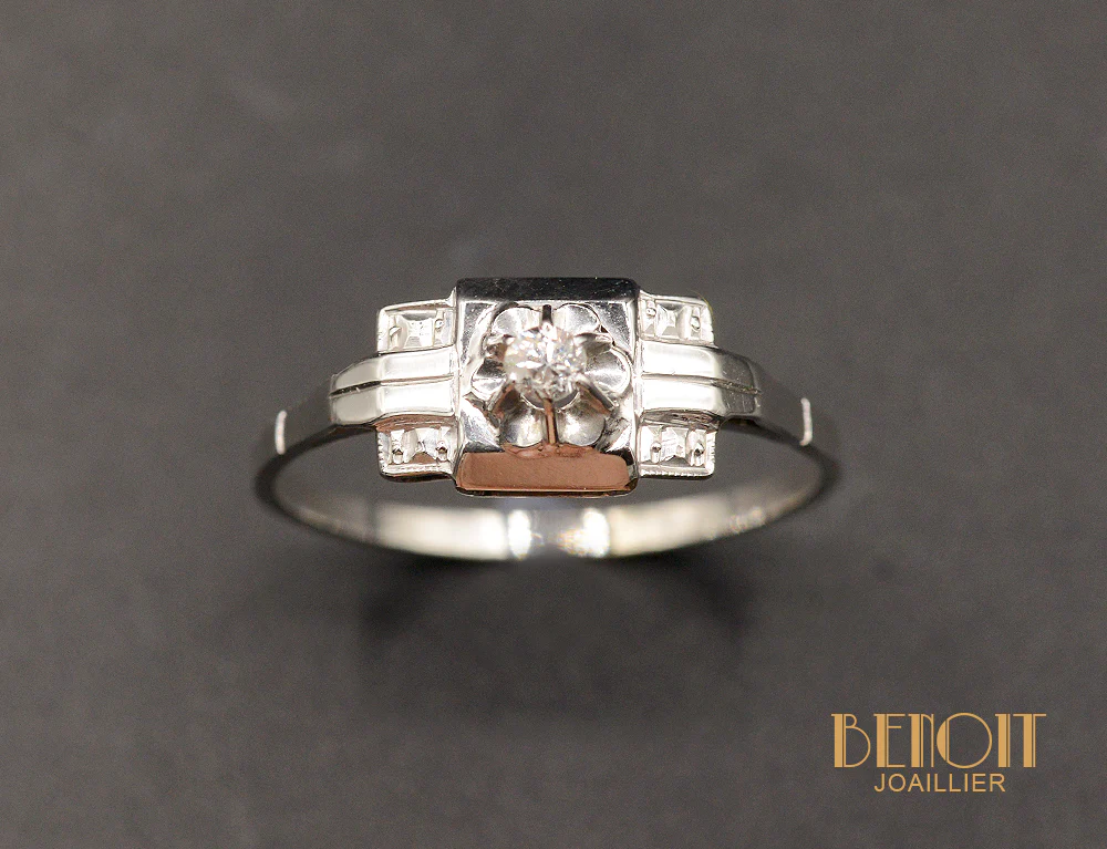Bague Art Déco Diamant et Or Blanc - Image 2
