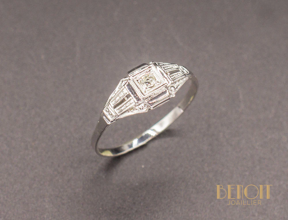 Bague Art Déco Diamant Or Blanc