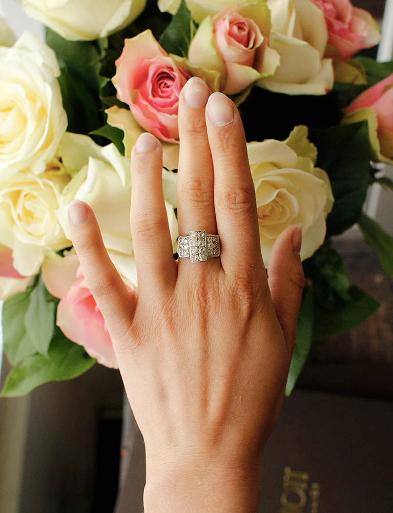 Bague Art Déco Diamants Platine - Image 7