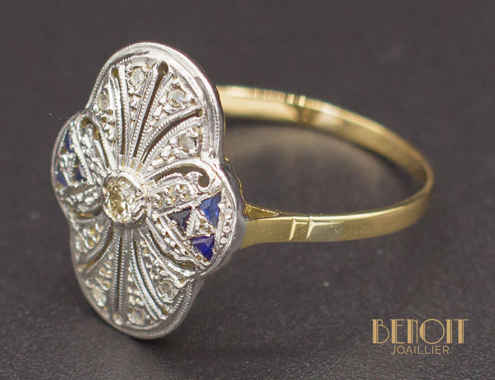 Bague Art Déco Diamant Saphirs - Image 5