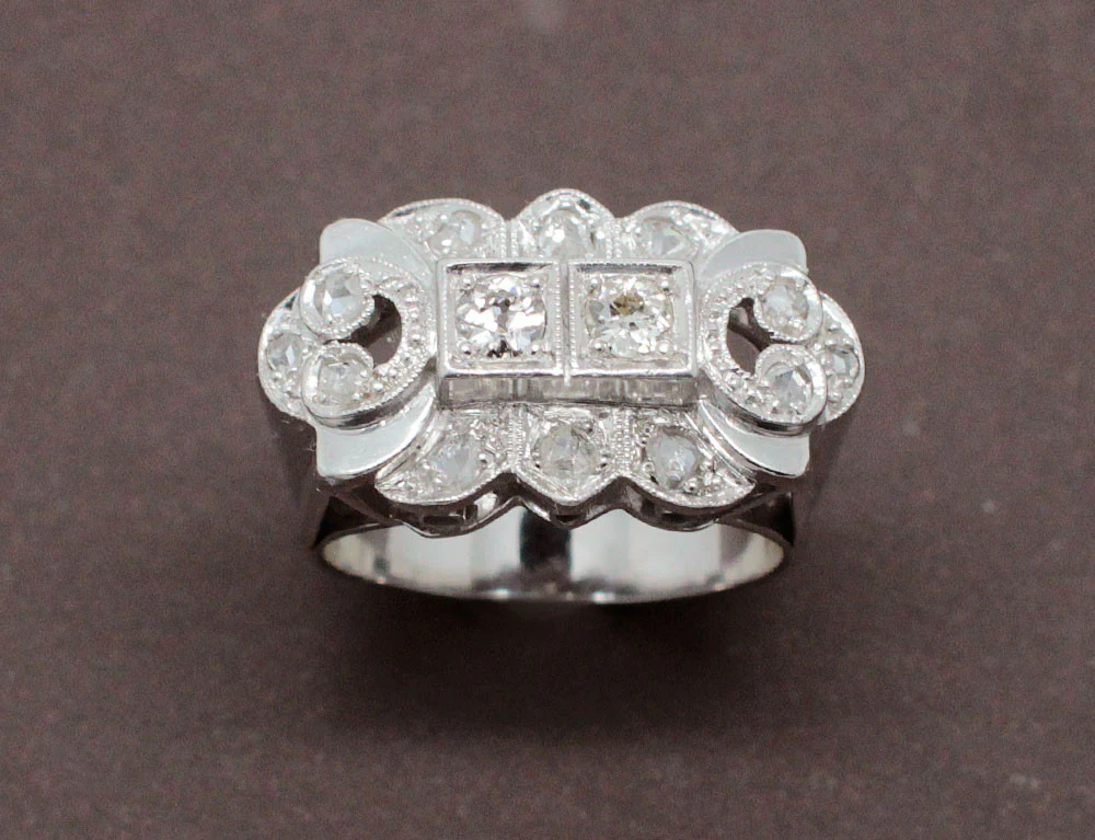 Bague Art Déco Diamants et Or Blanc - Image 2