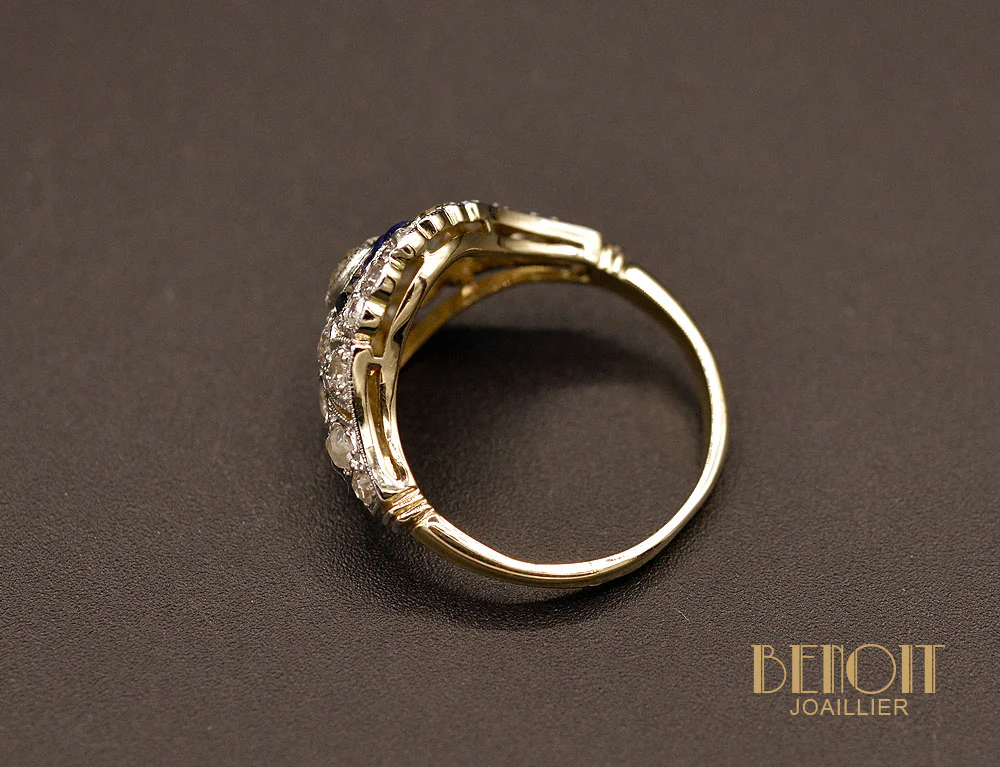 Bague Art Déco Diamants et Saphirs - Image 4
