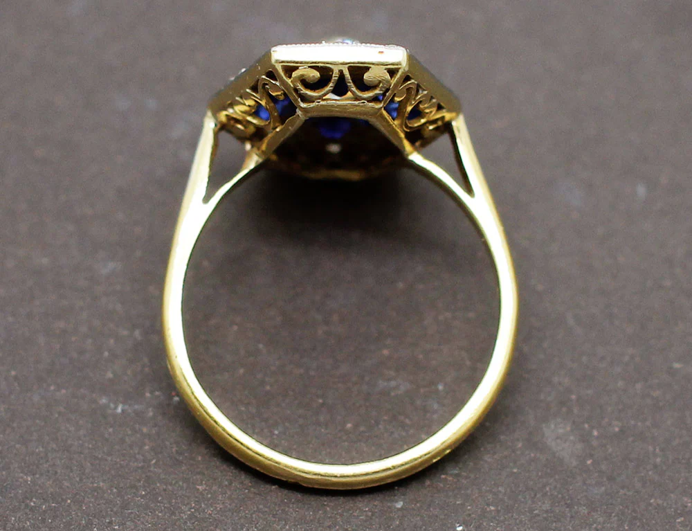 Bague Art Déco Diamants Saphir - Image 5