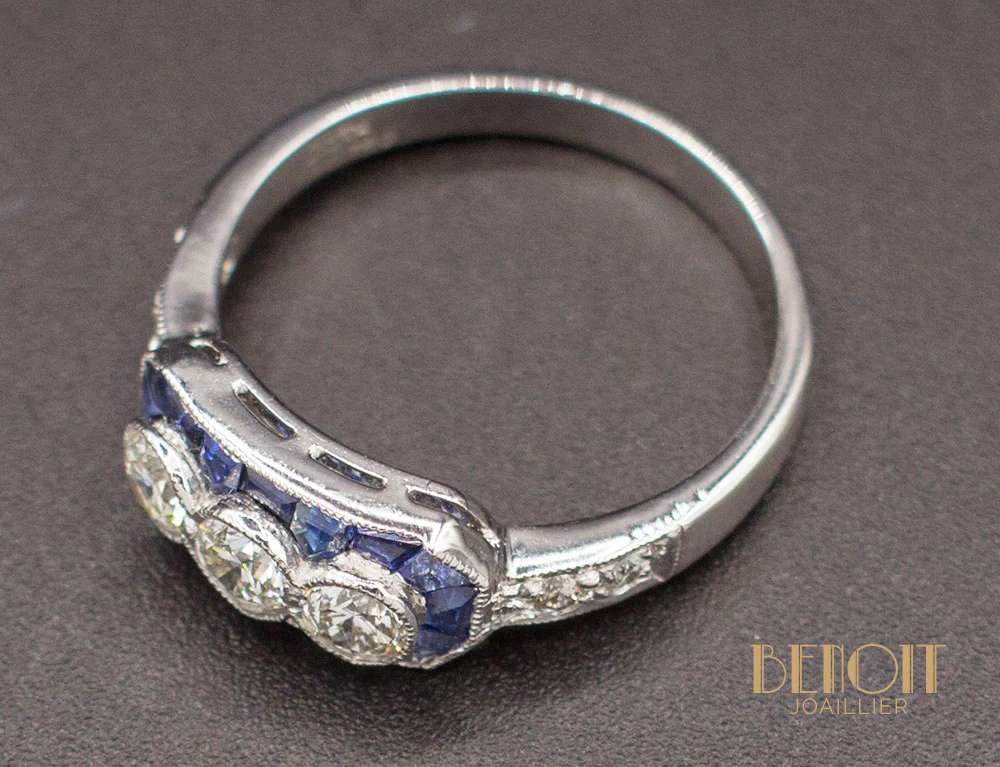 Bague Art Déco Diamants Saphirs - Image 5