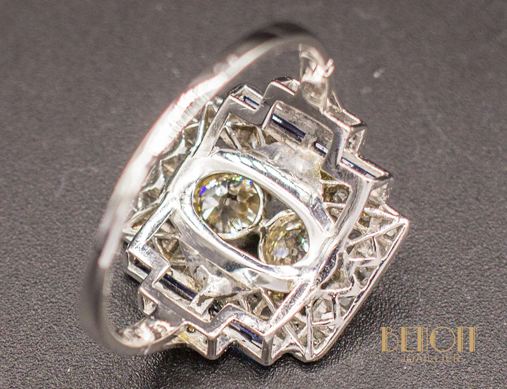 Bague Art Déco Diamants Saphirs - Image 6
