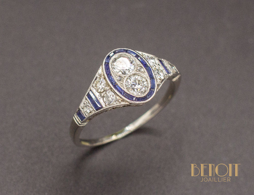 Bague Art Déco Diamants Saphirs