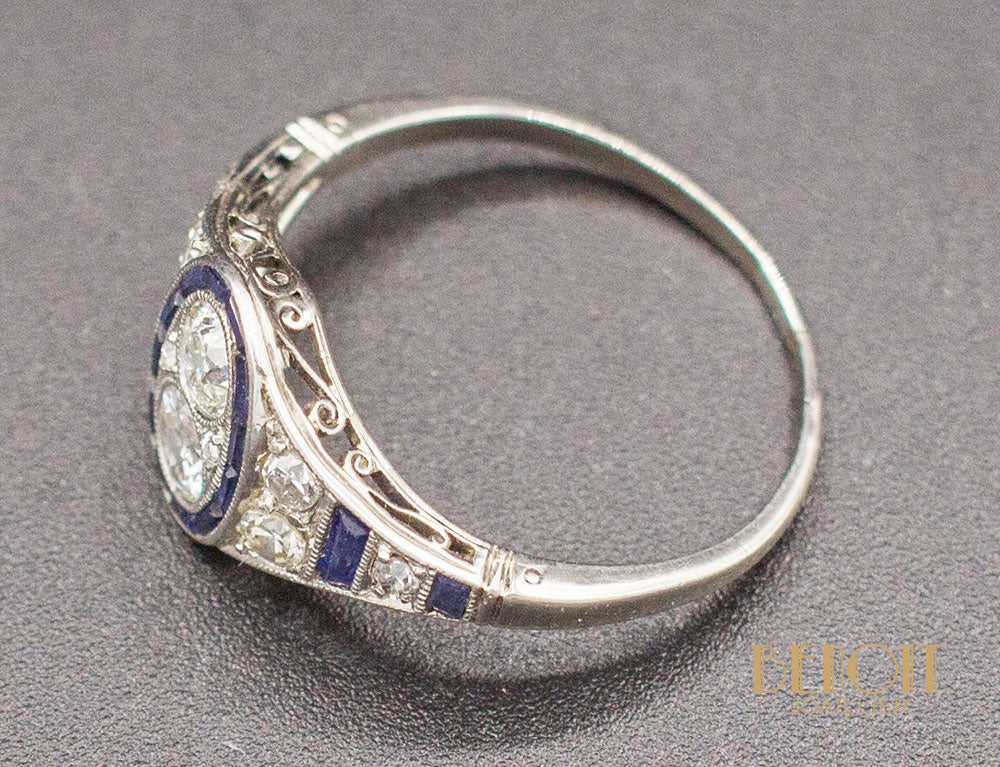 Bague Art Déco Diamants Saphirs - Image 4