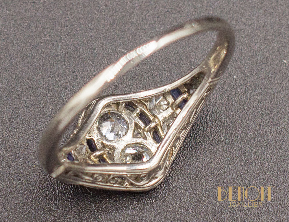 Bague Art Déco Diamants Saphirs - Image 6