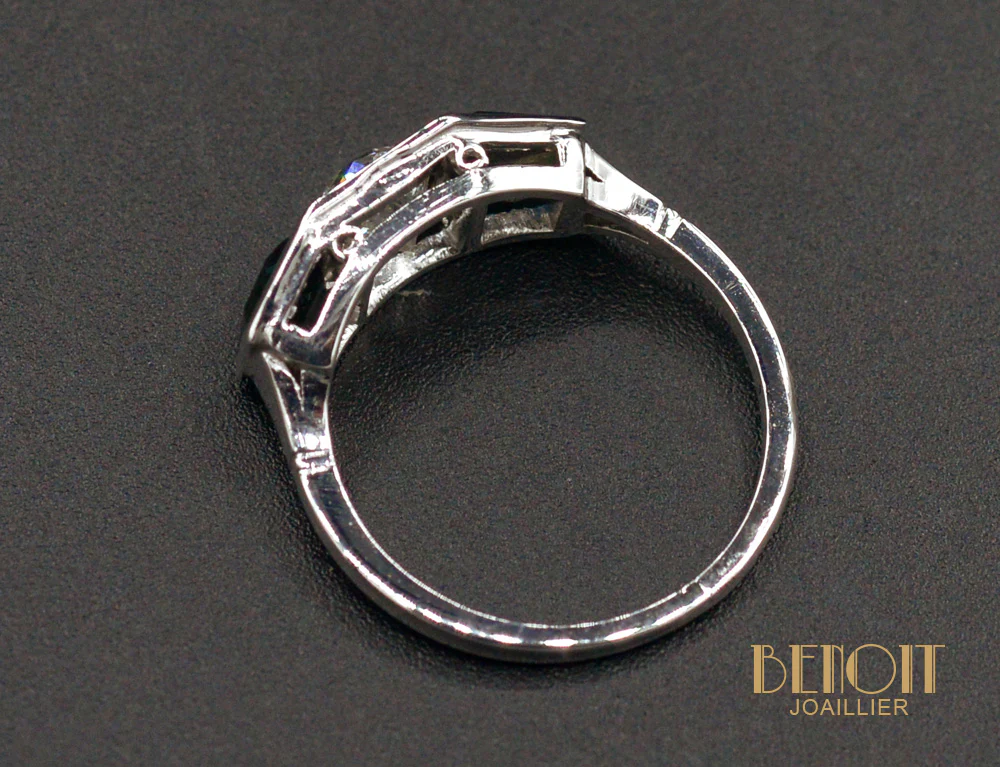 Bague Art Déco Diamants Saphirs - Image 4