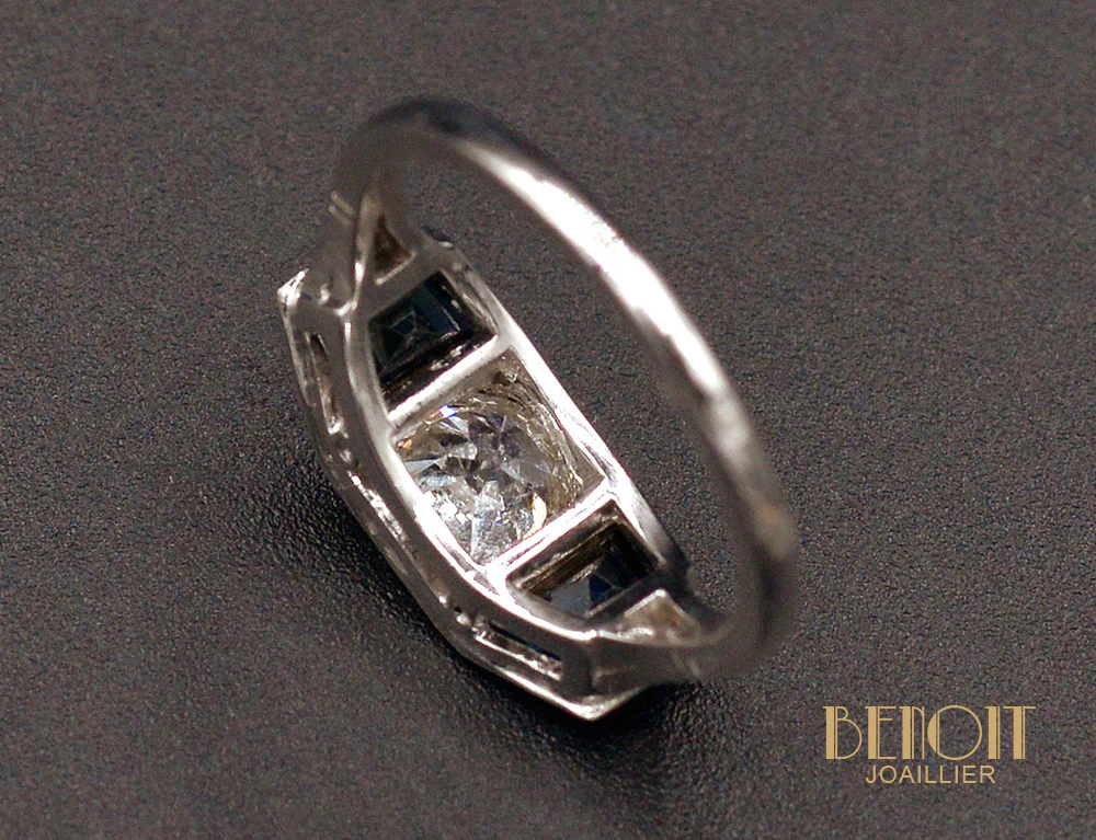 Bague Art Déco Diamants Saphirs - Image 5
