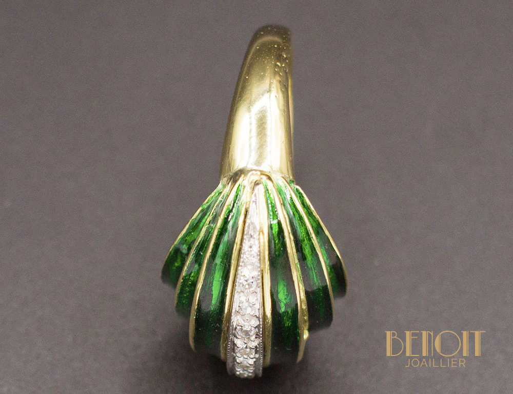 Bague Art Déco Email Vert et Diamants - Image 7