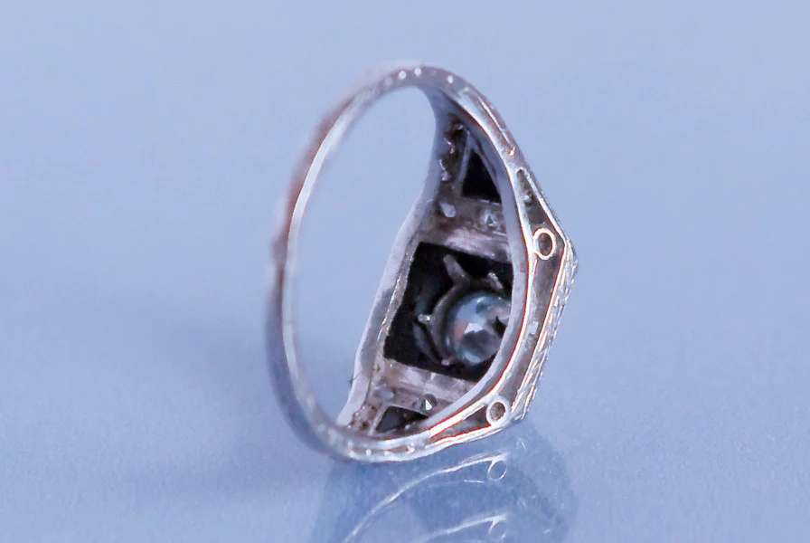 Bague Art déco onyx diamant et platine - Image 3