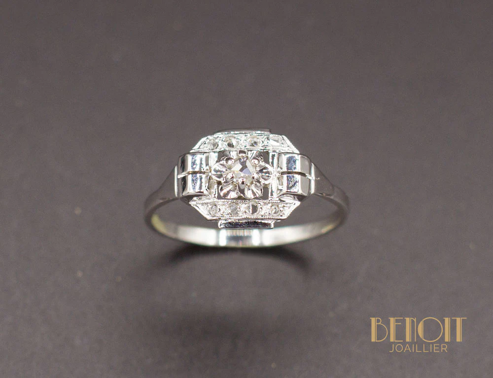 Bague Art Déco Or Blanc Diamant - Image 2