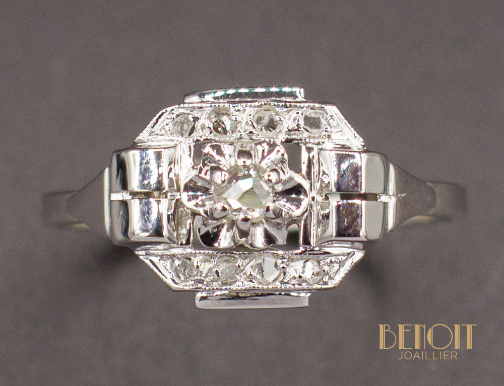 Bague Art Déco Or Blanc Diamant - Image 3