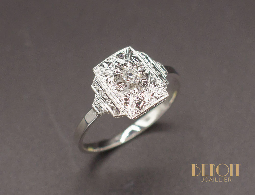 Bague Art Déco Or Blanc Diamant