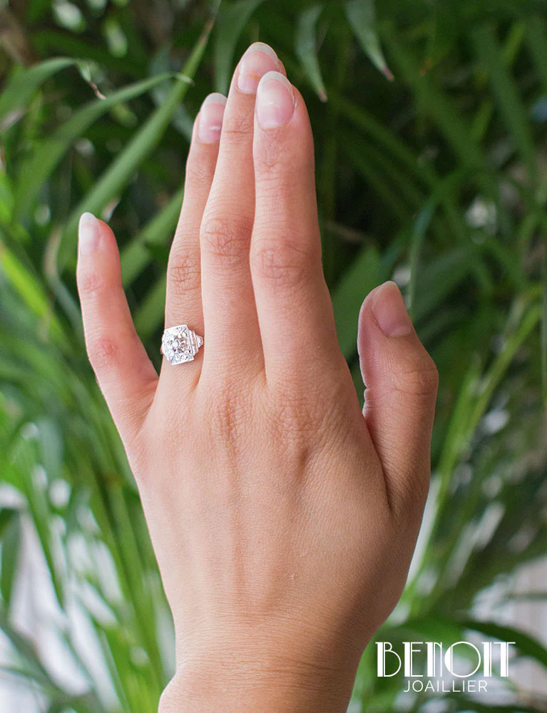 Bague Art Déco Or Blanc Diamant - Image 6