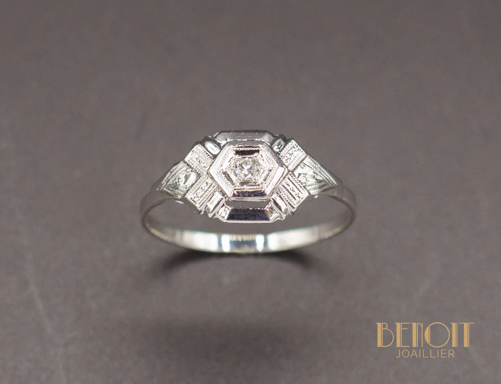 Bague Art Déco Or Blanc Diamant - Image 2