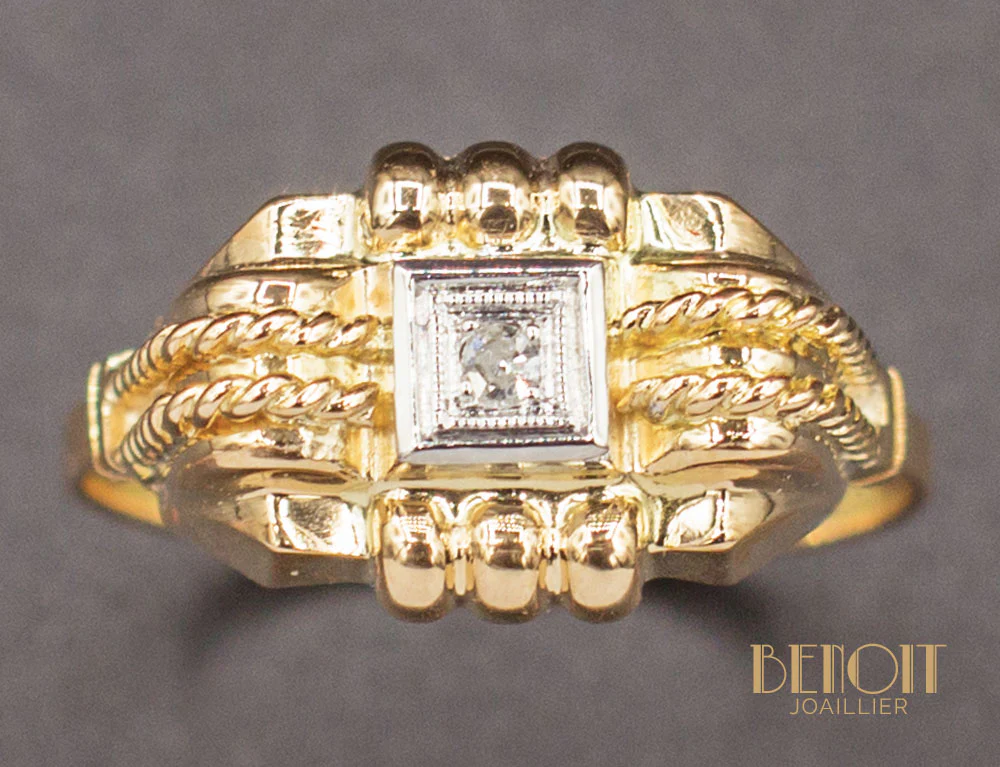 Bague Art Déco Or Jaune Diamant - Image 3
