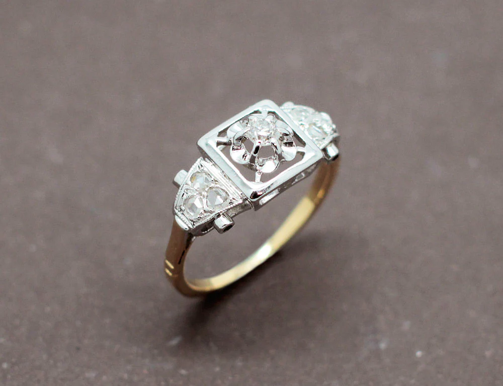 Bague Art Déco Or Platine Diamants