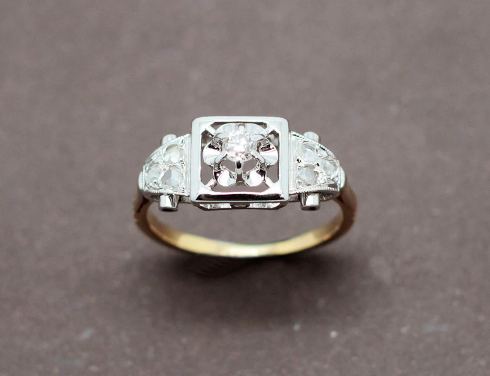 Bague Art Déco Or Platine Diamants - Image 2