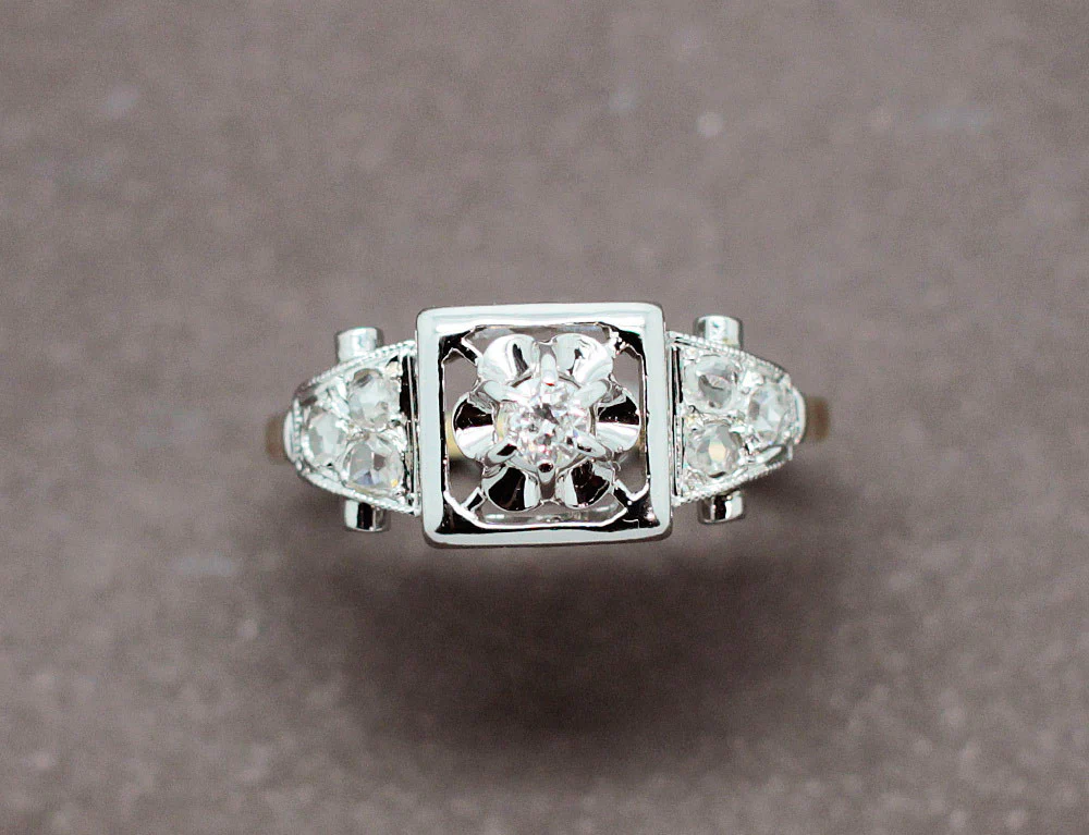 Bague Art Déco Or Platine Diamants - Image 3