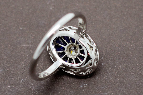 Bague Art Déco Ovale Saphirs Diamants - Image 6