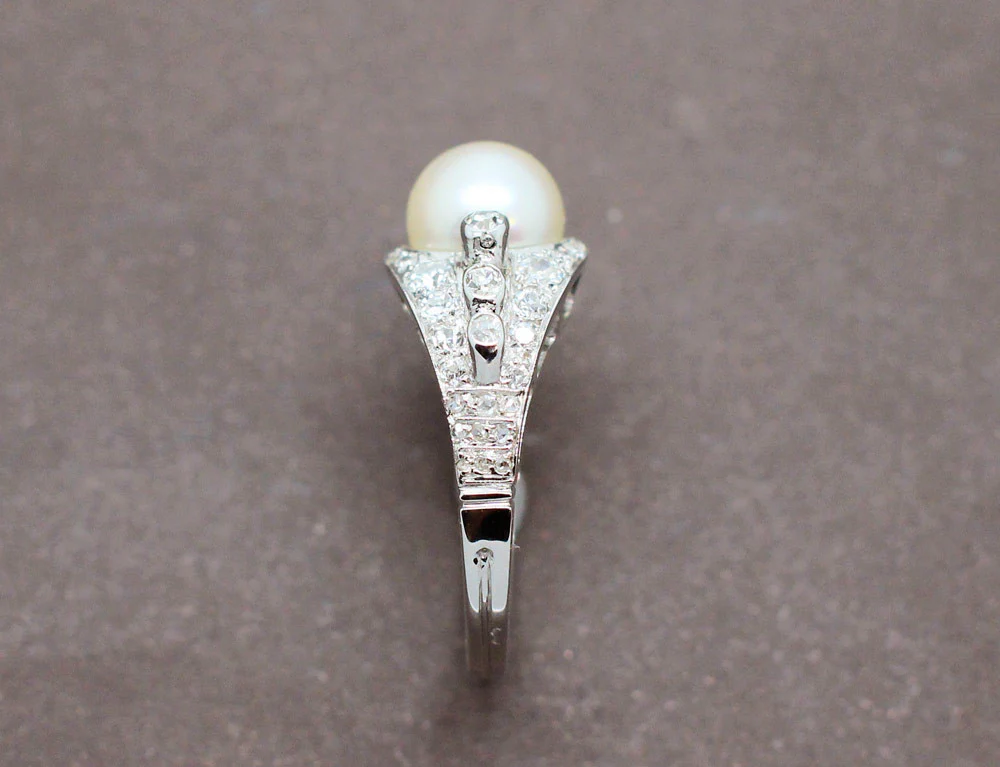 Bague Art Déco Perle et Diamants - Image 4