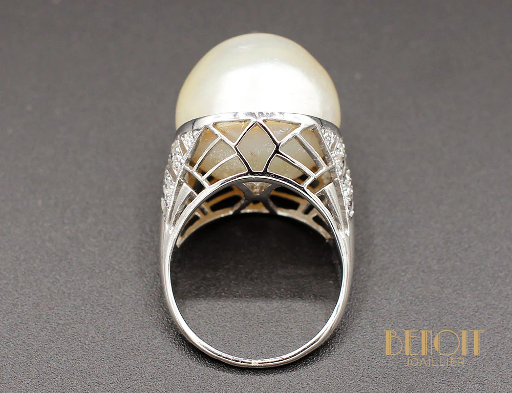 Bague Art Déco Perle Mabé Diamants - Image 3