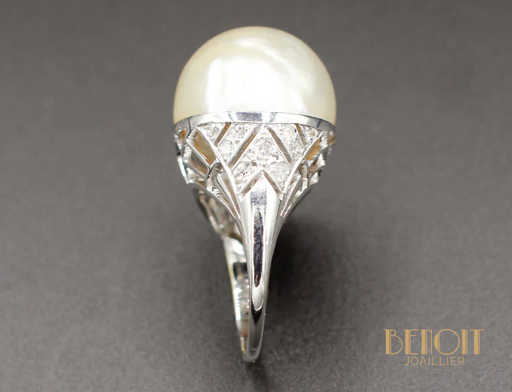 Bague Art Déco Perle Mabé Diamants - Image 4