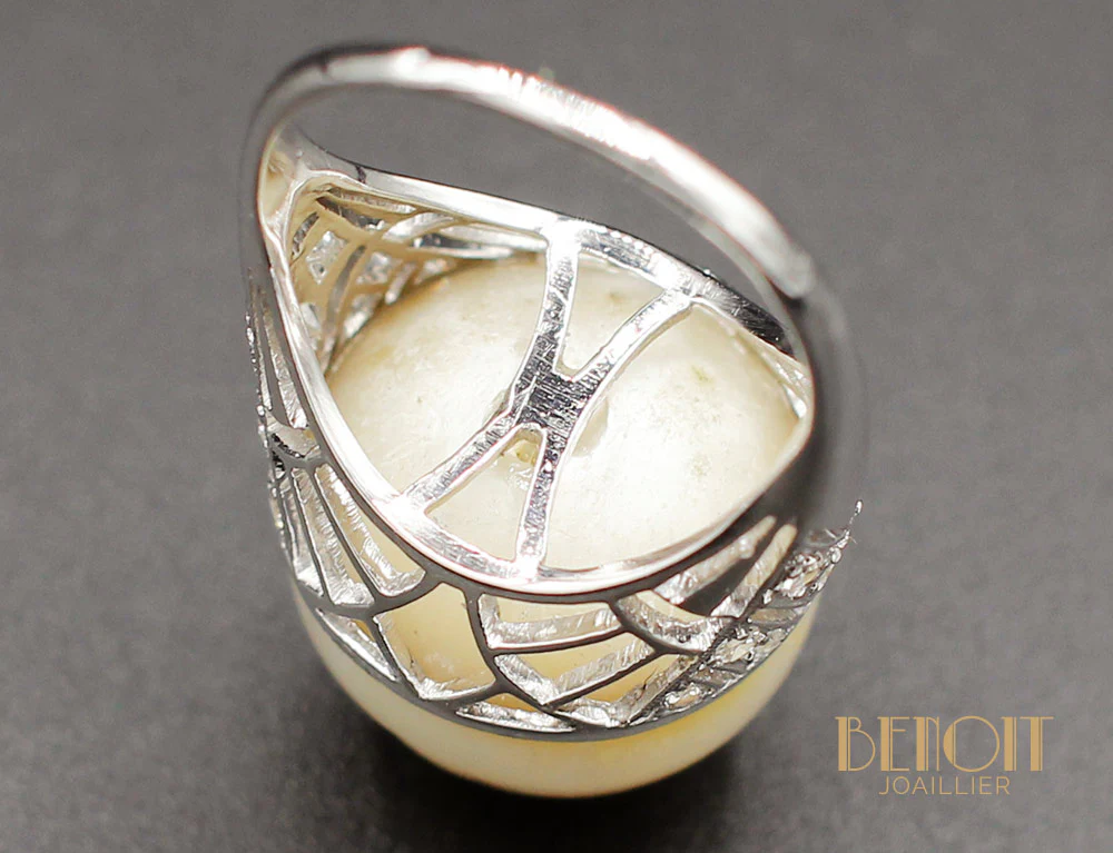 Bague Art Déco Perle Mabé Diamants - Image 5