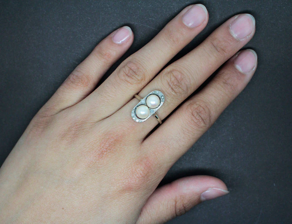 Bague Art Déco Perles et Diamants - Image 4