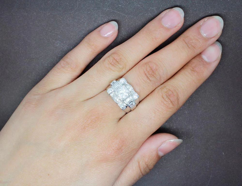 Bague Art Déco Platine Diamants - Image 7