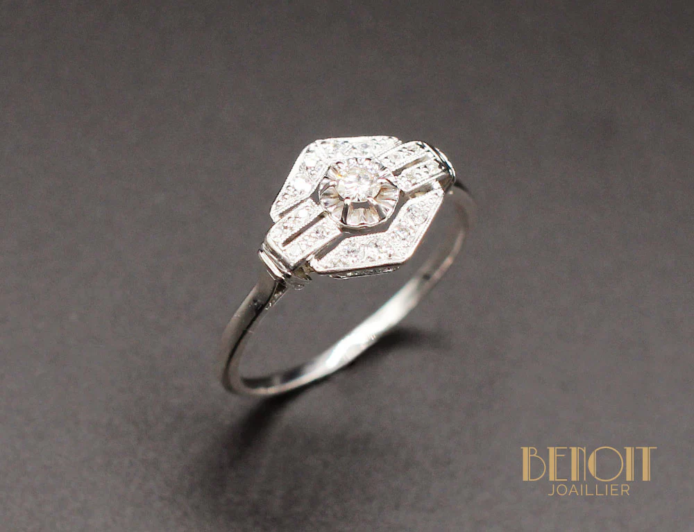 Bague Art Déco Platine Diamants