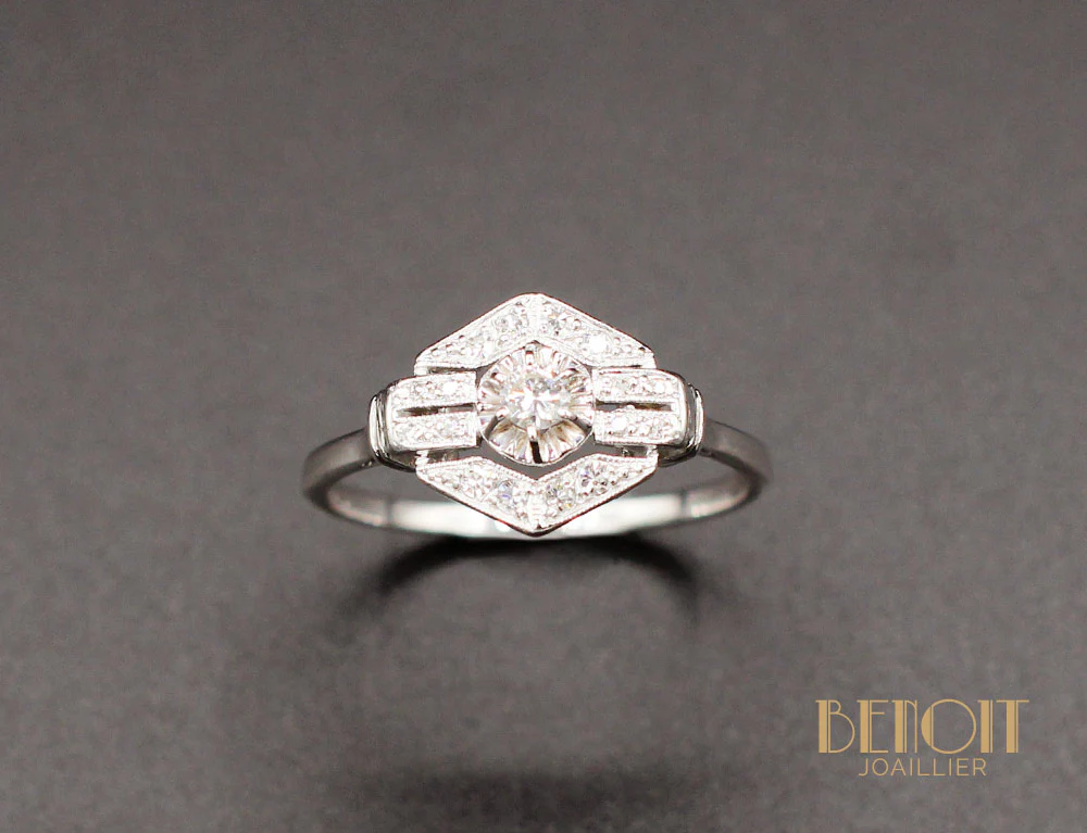 Bague Art Déco Platine Diamants - Image 2
