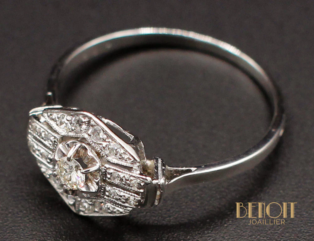 Bague Art Déco Platine Diamants - Image 3