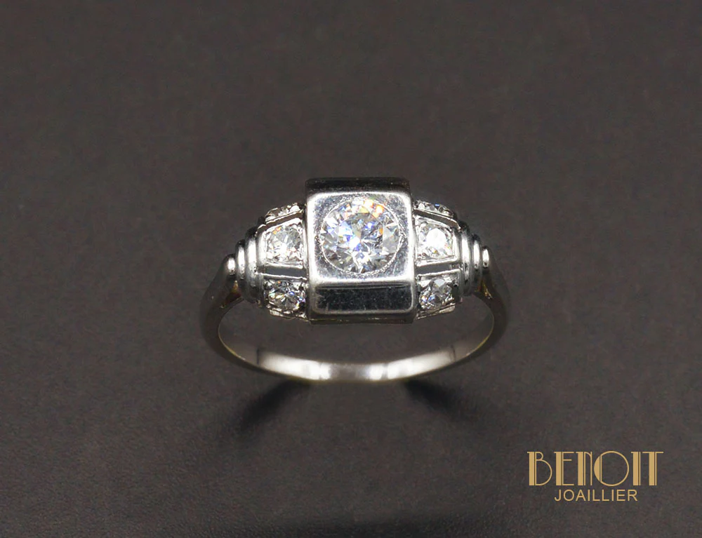 Bague Art Déco Platine Diamants - Image 2