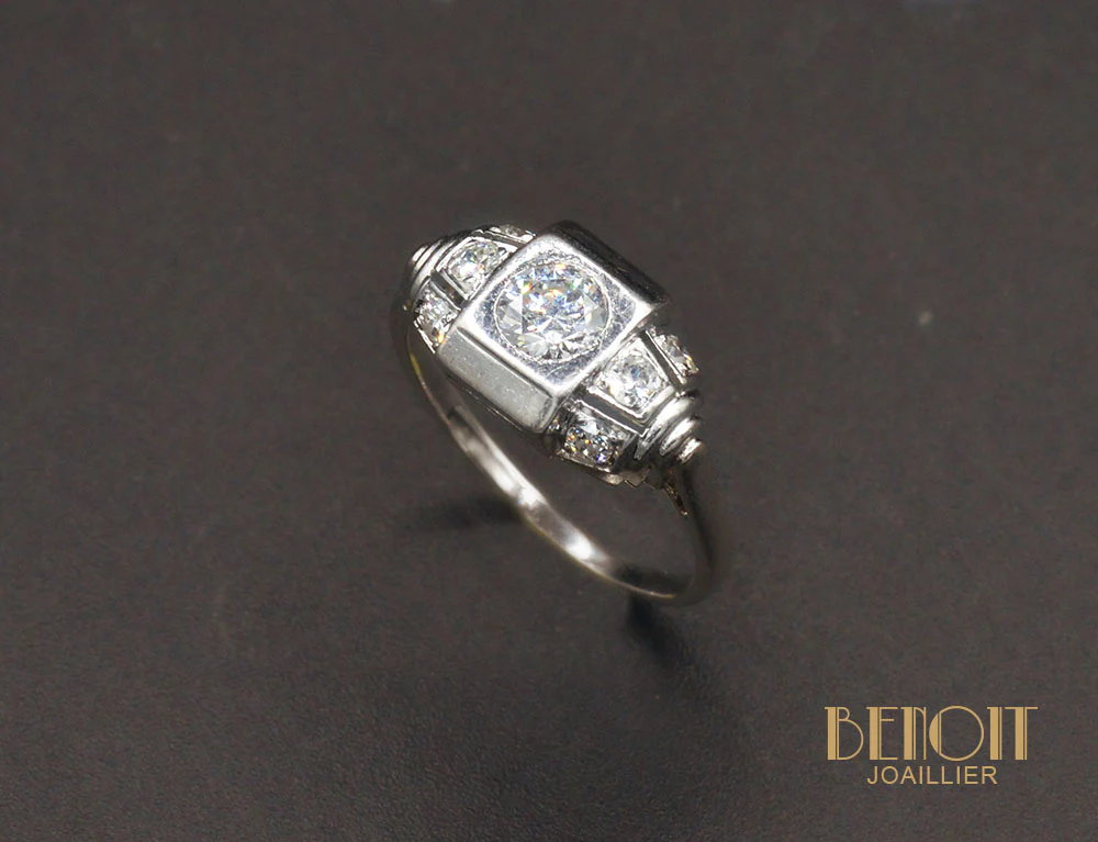 Bague Art Déco Platine Diamants - Image 3
