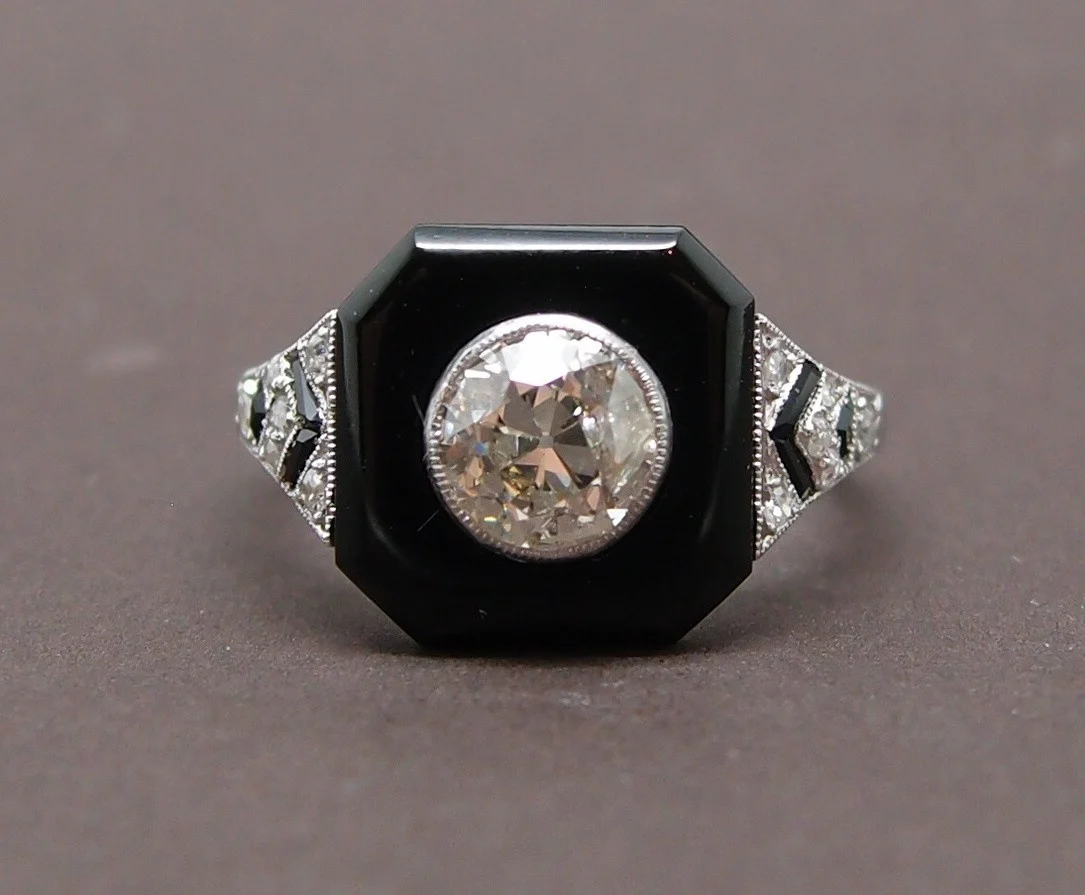 Bague Art Déco Platine ,Onyx et diamants - Image 2
