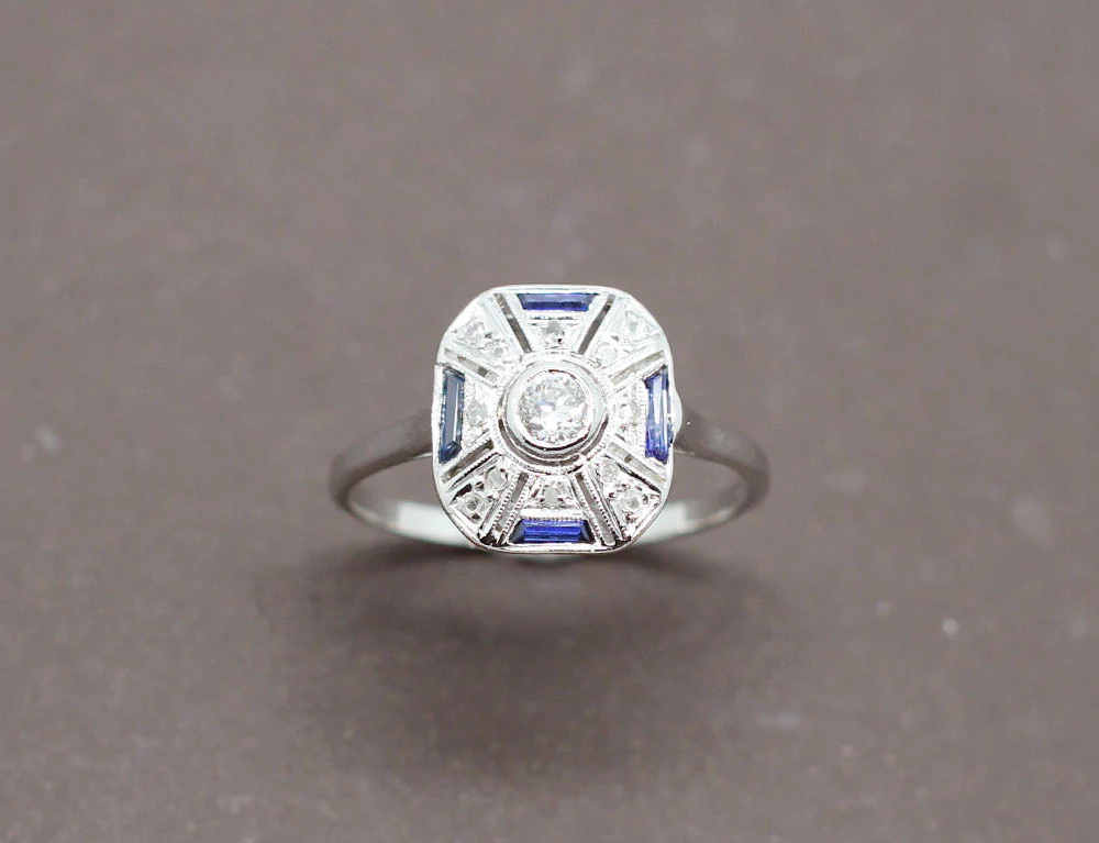 Bague Art Déco Saphirs Diamants - Image 2
