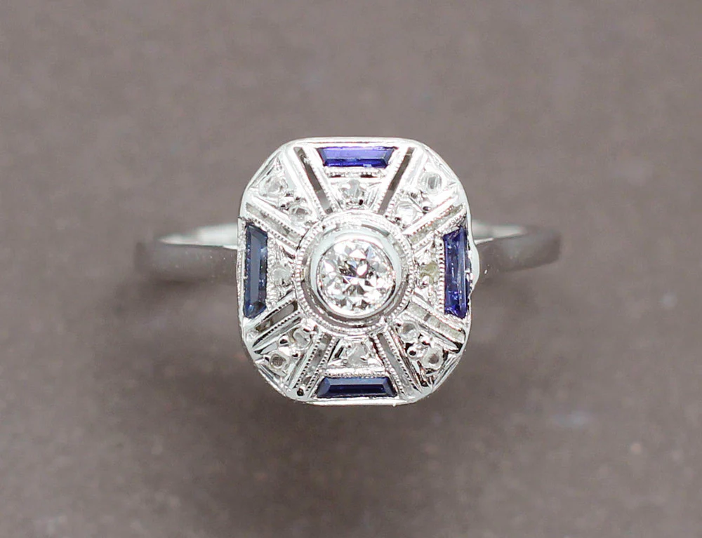 Bague Art Déco Saphirs Diamants - Image 3