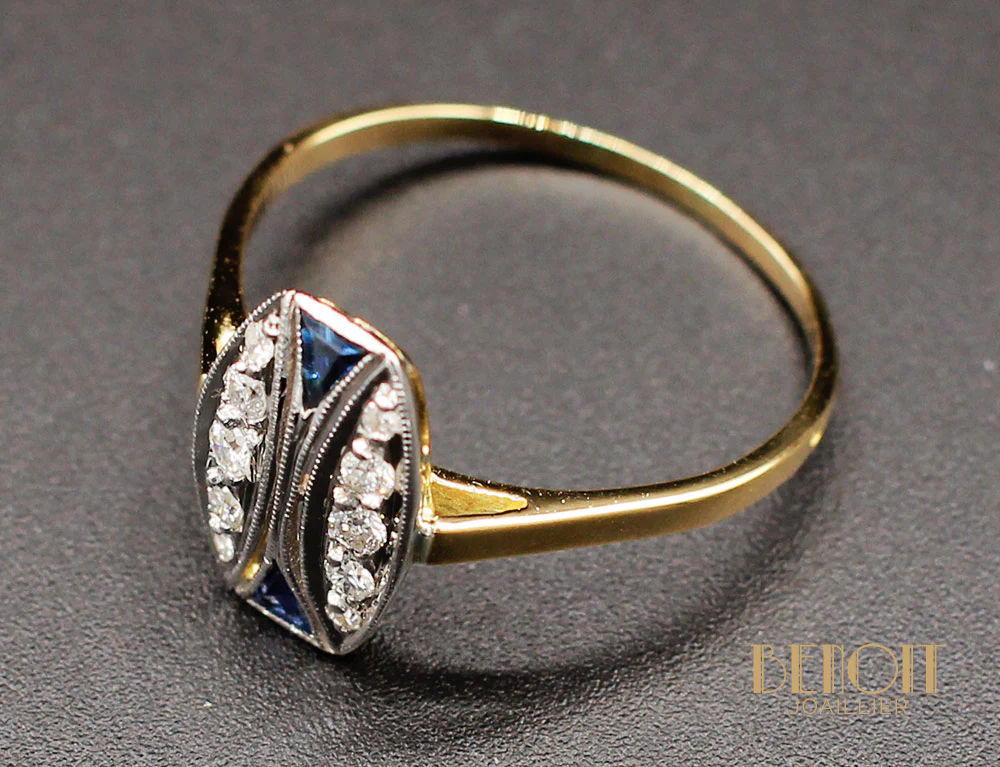 Bague Art Déco Saphirs Diamants - Image 5