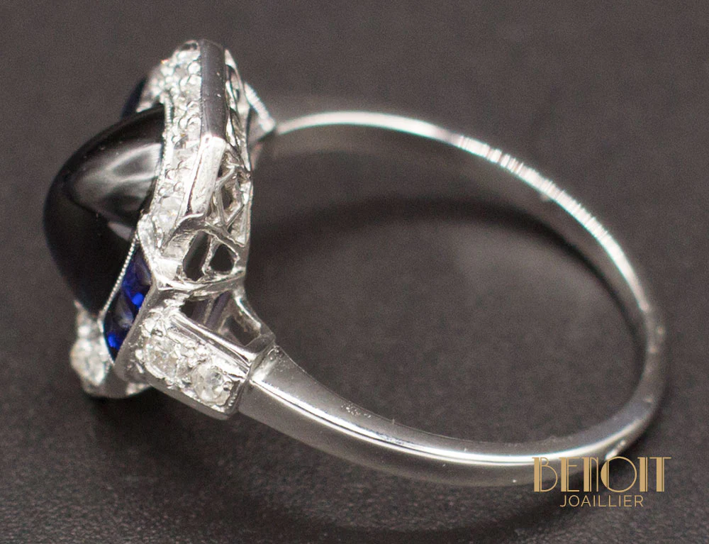 Bague Art Déco Saphirs Diamants - Image 4