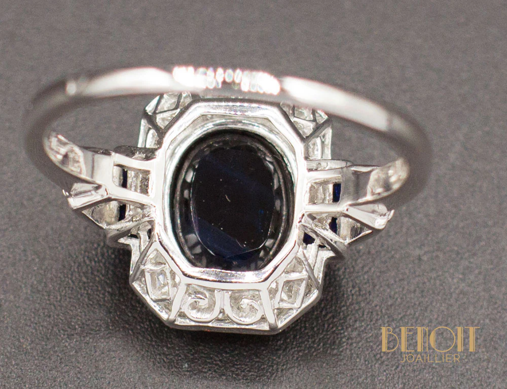 Bague Art Déco Saphirs Diamants - Image 6